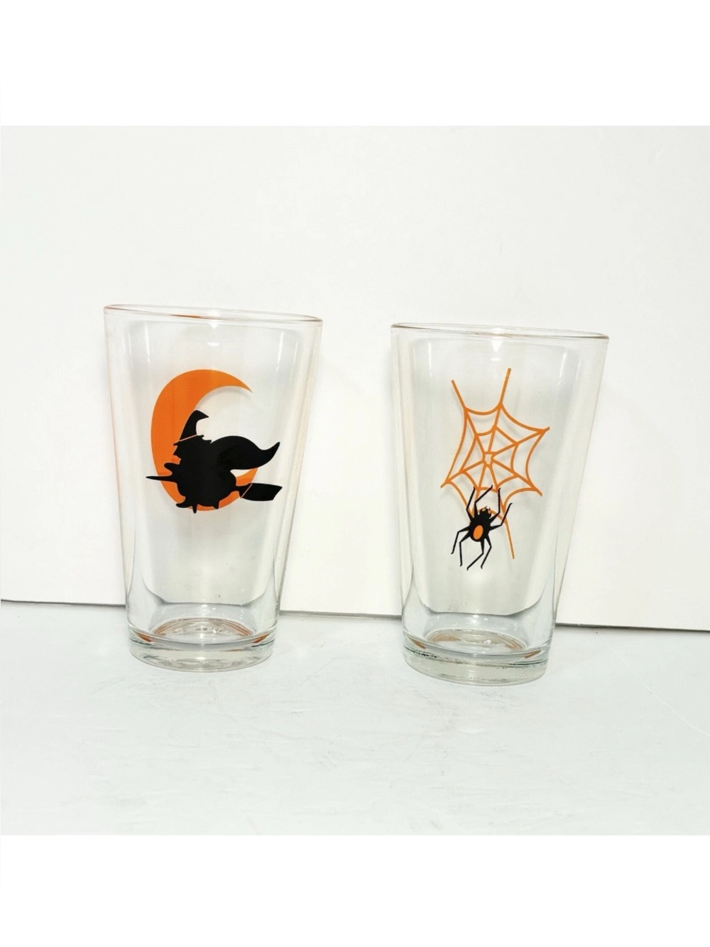 Vintage Libbey Halloween 12 oz Glasses Witch Moon Spider Web Set of 2 Duratuff